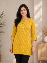 Riya Mustard Petal Elegance Cotton Short Kurti
