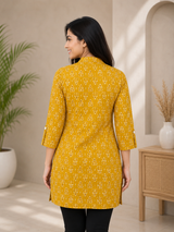 Riya Mustard Petal Elegance Cotton Short Kurti