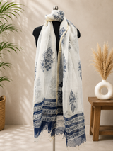 Royal Blue Ivory Elegance Kota Doria Dupatta