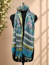 Royal Affairs Floral Handblock Chanderi Silk Dupatta