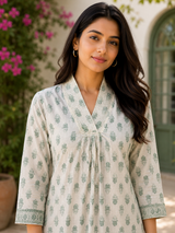 Ruhvera Mint Printed Cotton Kurta Pant Set
