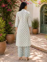 Ruhvera Mint Printed Cotton Kurta Pant Set
