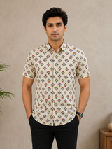 Kenvior Cream Floral Premium Cotton Men’s Shirt