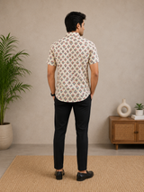 Kenvior Cream Floral Premium Cotton Men’s Shirt