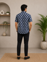 Rovik Blue Ethnic Print Cotton Men’s Shirt