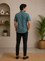 Majestic Teal Ethnic Cotton Men’s Shirt