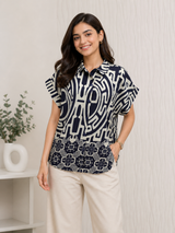 Noor Navy Maze Cotton Short Kurti