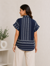 Zivara Navy Tribal Stripe Cotton Short Kurti