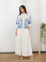 Ivory Blossom Blue Thread Embroidered Cotton Co-Ord Set