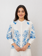 Ivory Blossom Blue Thread Embroidered Cotton Co-Ord Set