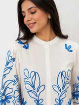 Ivory Blossom Blue Thread Embroidered Cotton Co-Ord Set