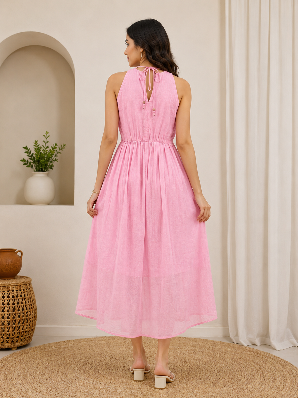 pink flowy midi dress Cherry Blossom Pink Cotton Flowy Midi Dress