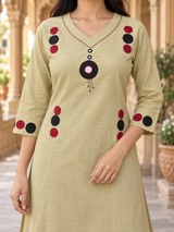 Meher Beige Pure Cotton Suit Set with Printed Cotton Dupatta