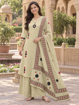Meher Beige Pure Cotton Suit Set with Printed Cotton Dupatta