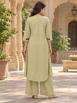 Meher Beige Pure Cotton Suit Set with Printed Cotton Dupatta