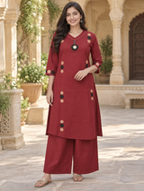 Meher Maroon Pure Cotton Suit Set with Printed Cotton Dupatta