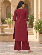 Meher Maroon Pure Cotton Suit Set with Printed Cotton Dupatta