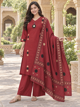 Meher Maroon Pure Cotton Suit Set with Printed Cotton Dupatta