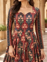 Naazira Maroon Print Anarkali Suit Set with Mul Cotton Dupatta