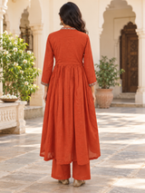 Saanjh Rust Cotton Suit Set with Mul Cotton Dupatta