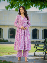 Zoya Pink Heritage Motif Cotton Anarkali Kurta Pant only