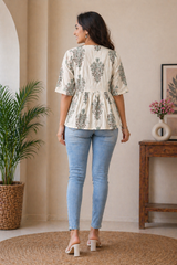 Aafiya Sage Green Floral Layered Short Kurti with Inner Camisole Top