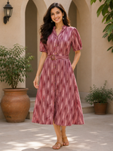 Aafiya Wine Ikat Cotton Maxi Dress