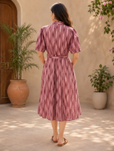 Aafiya Wine Ikat Cotton Maxi Dress