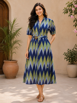 Aafiya Blue Ikat Cotton Maxi Dress