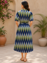 Aafiya Blue Ikat Cotton Maxi Dress