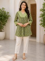 Abeer Green Charm Cotton Short Kurti