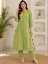 Zariah Sage Garden Embroidered Cotton Suit Set with Cotton Dupatta
