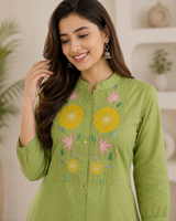 Zariah Sage Garden Embroidered Cotton Suit Set with Cotton Dupatta