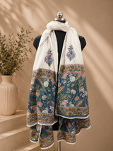 Vanya white printed cotton dupatta with lace detailing