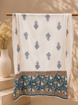 Vanya white printed cotton dupatta with lace detailing