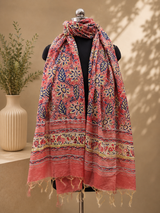 Pankh Peach Handblock Printed Chanderi Dupatta