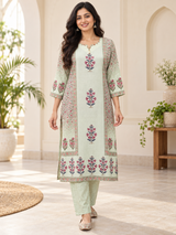 Aaira Pastel Bloom Printed Cotton Suit Set with Printed Dupatta