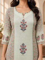 Aaira Pastel Bloom Printed Cotton Suit Set with Printed Dupatta