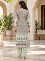 Aaira Pastel Bloom Printed Cotton Suit Set with Printed Dupatta