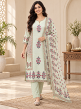 Aaira Pastel Bloom Printed Cotton Suit Set with Printed Dupatta