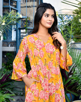 Marigold yellow floral cotton dress