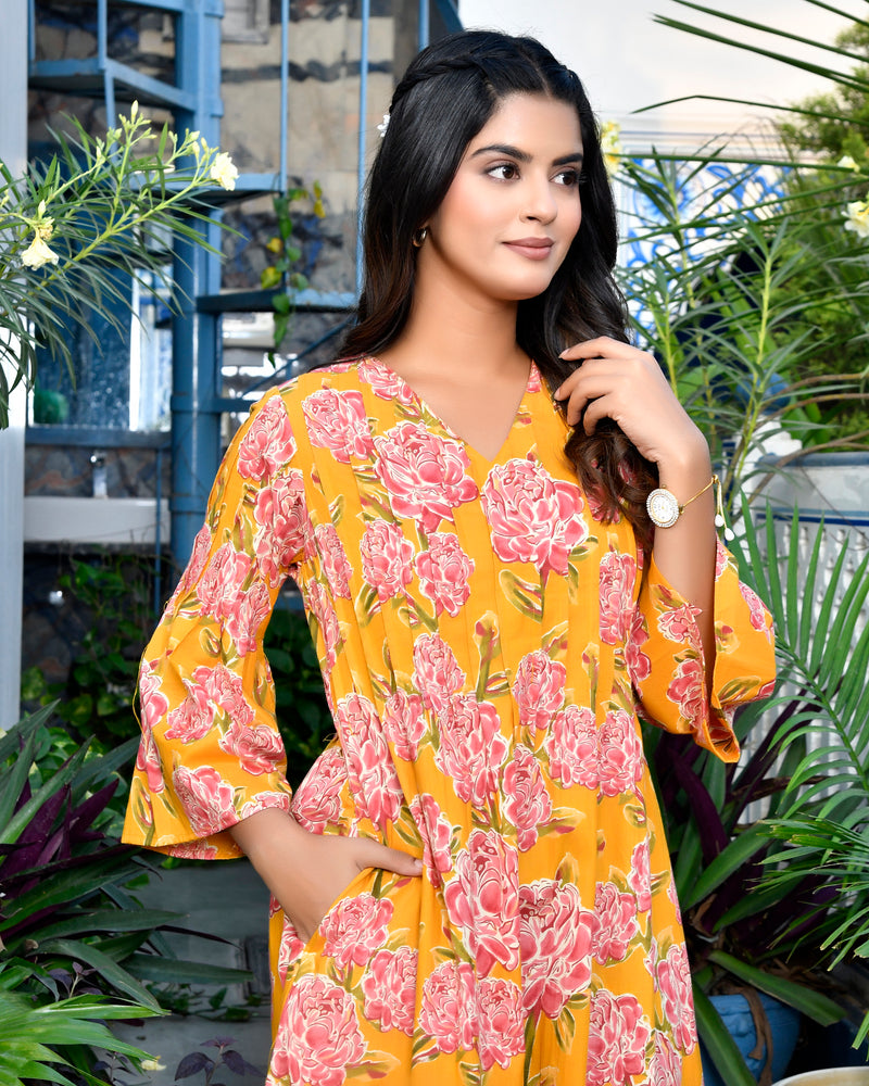 yellow floral cotton dress Yellow Floral Dress in Sazan Print
