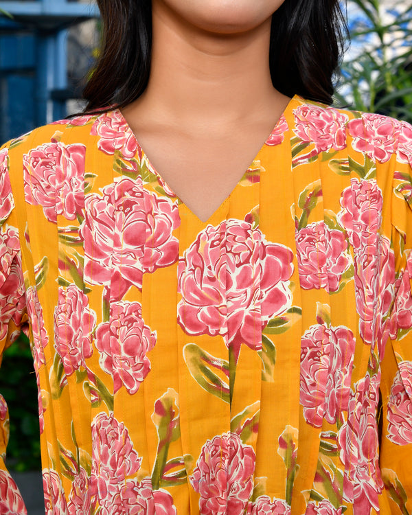 Marigold yellow floral cotton dress