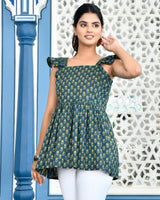 Suzy green floral cotton short Kurti