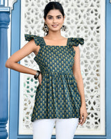Suzy green floral cotton short Kurti