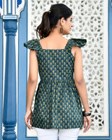 Suzy green floral cotton short Kurti