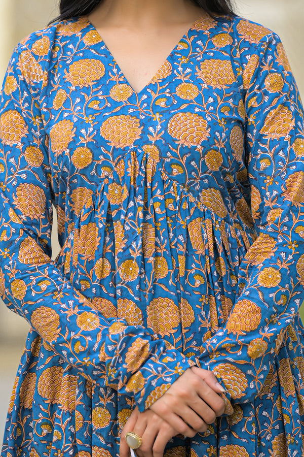 Pushkar Bloom Handblock Cotton Suit Set with Chanderi Dupatta