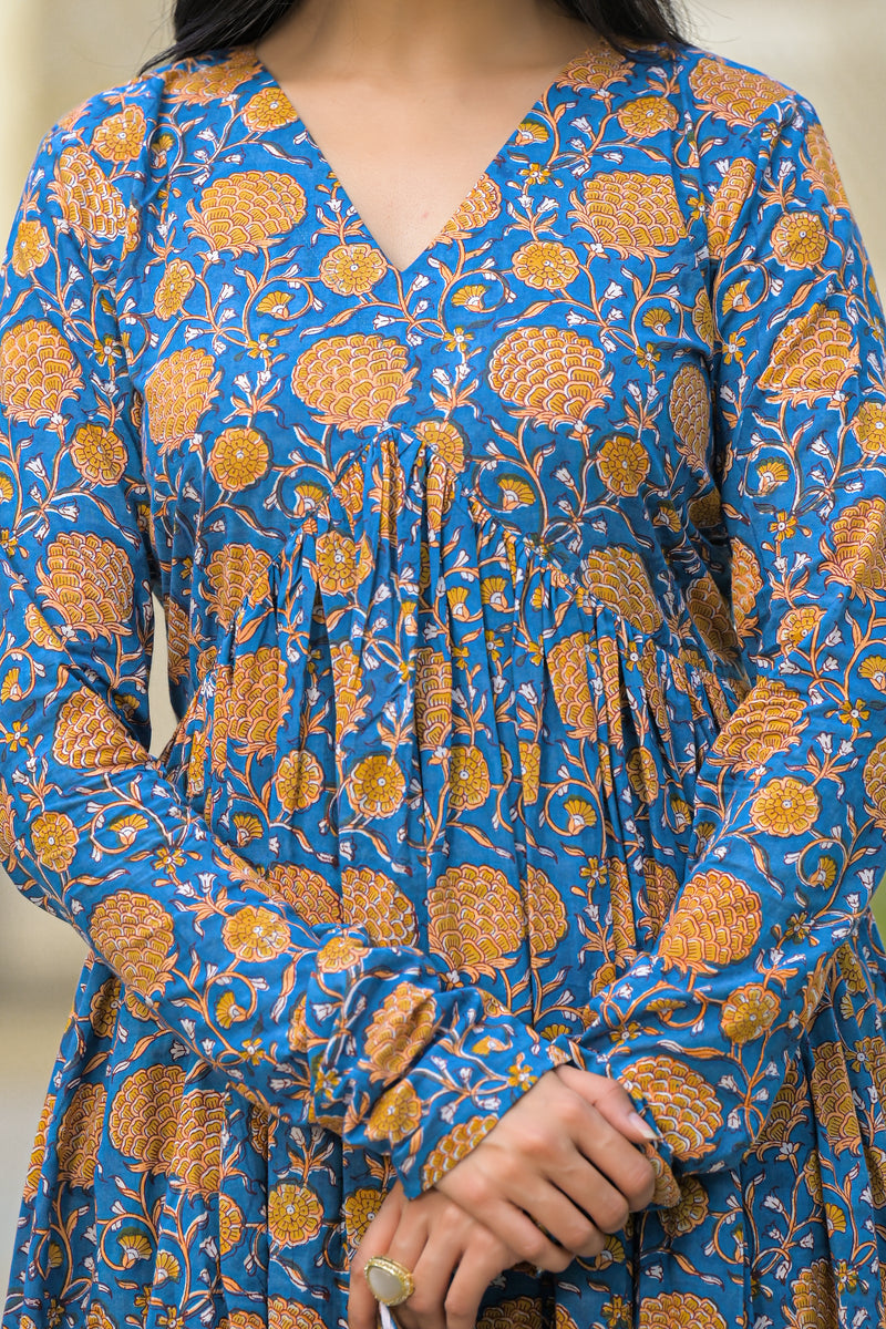 Pushkar Bloom Handblock Cotton Suit Set with Kota Doriya Dupatta