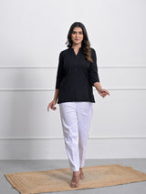 Black Airey Linen Short Kurta