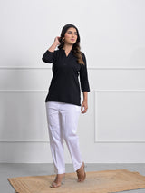 Black Airey Linen Short Kurta